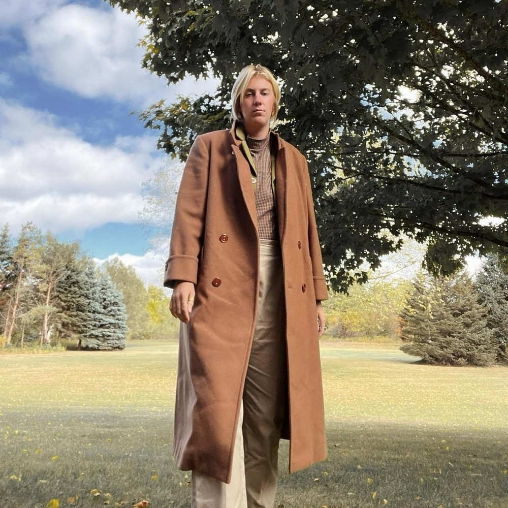long brown vintage peacoat